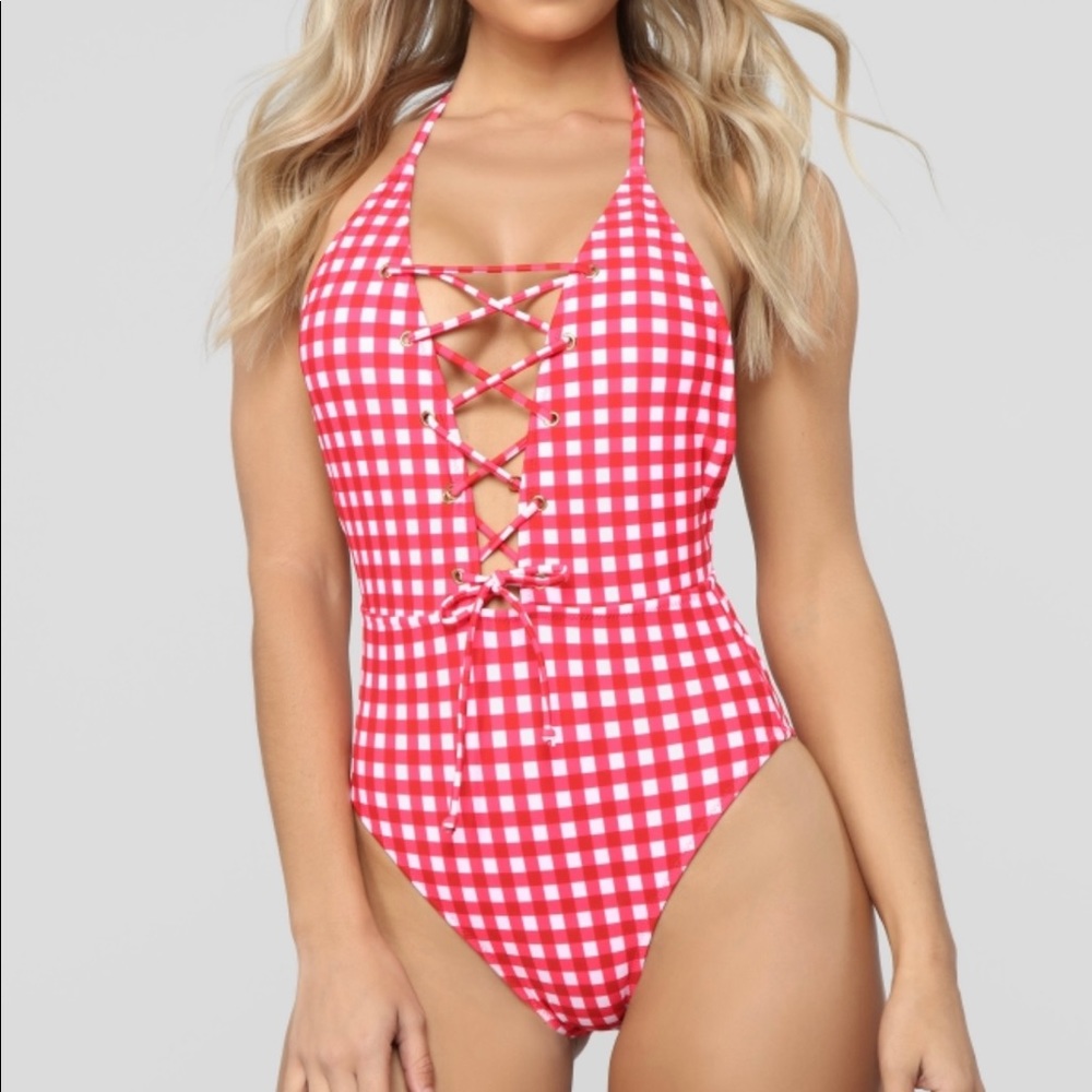 Fashion nova medium red/white one piece swimsuit